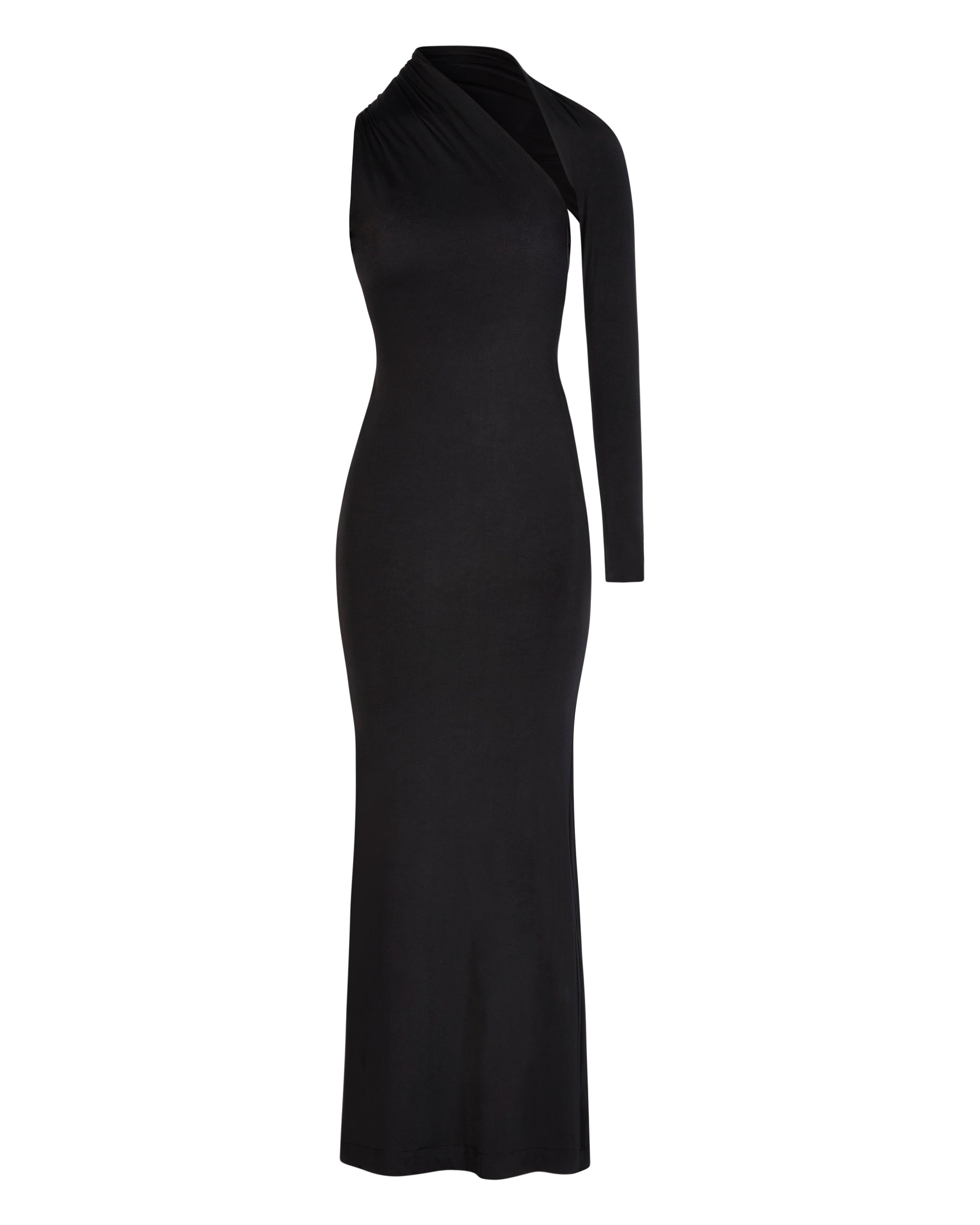 MERVEILLE ONE SHOULDER WRAP MAXI DRESS