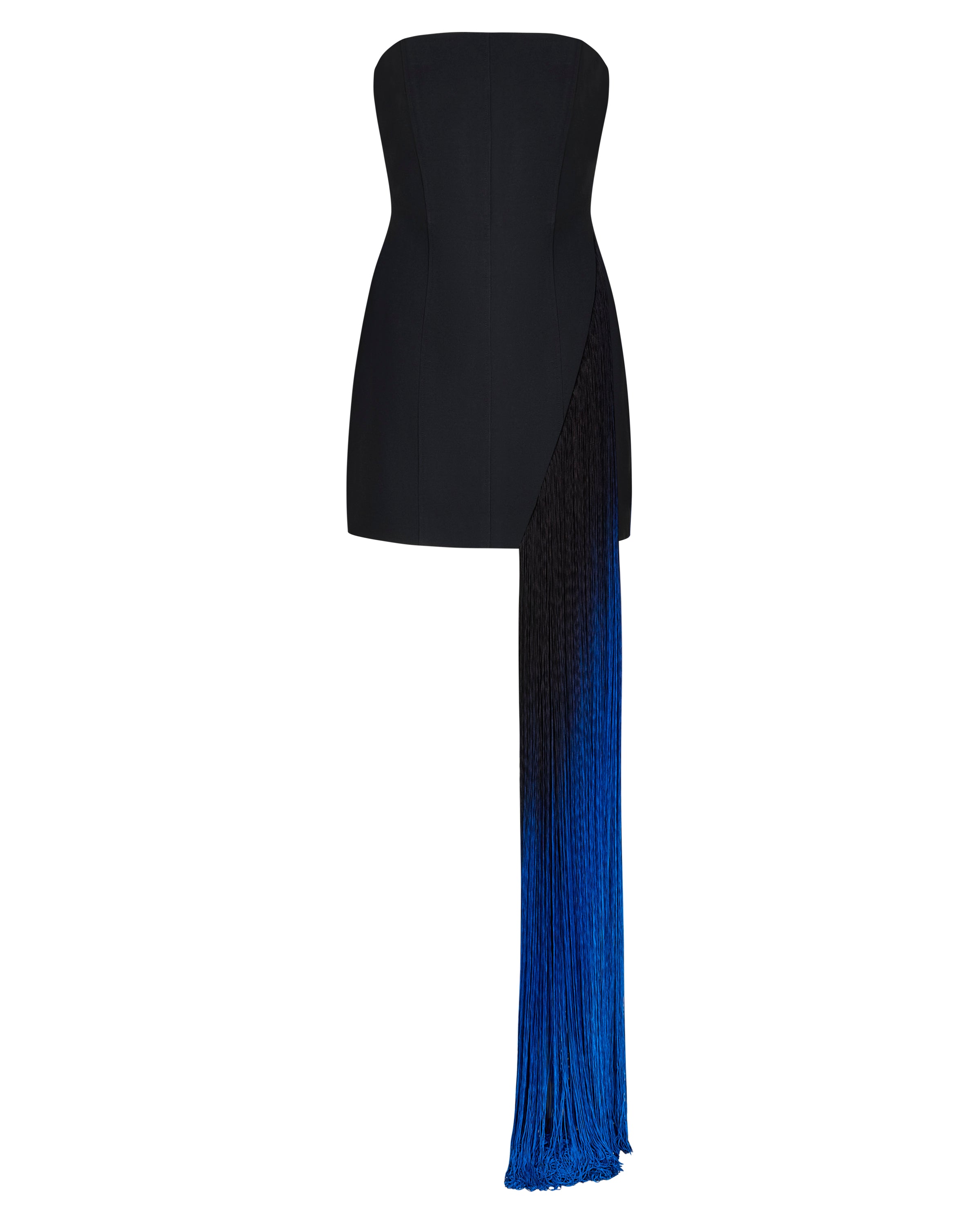 ASYMMETRIC GRADIENT FRINGE MINI DRESS