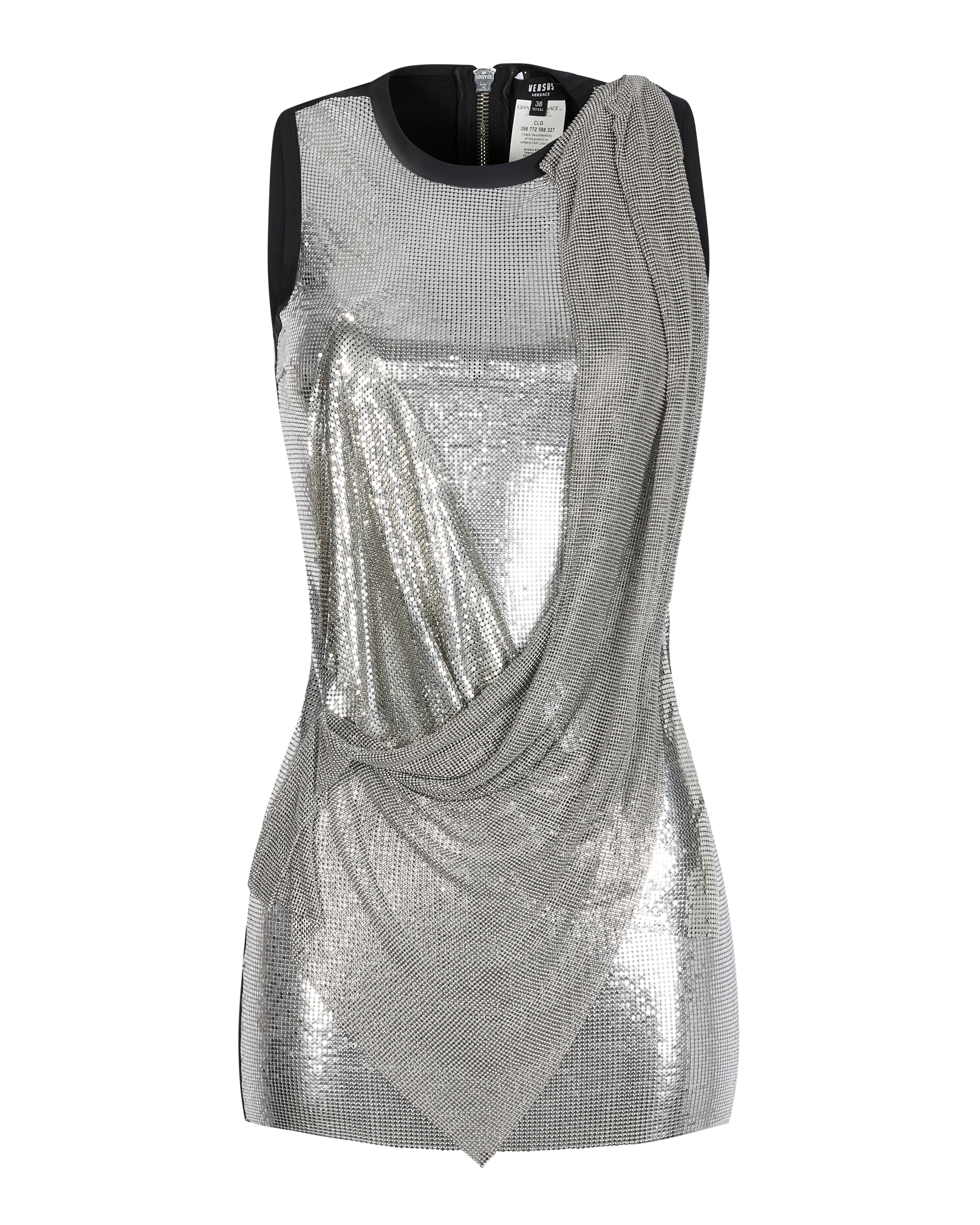 SILVER CHAINMAIL DRAPE MINI DRESS